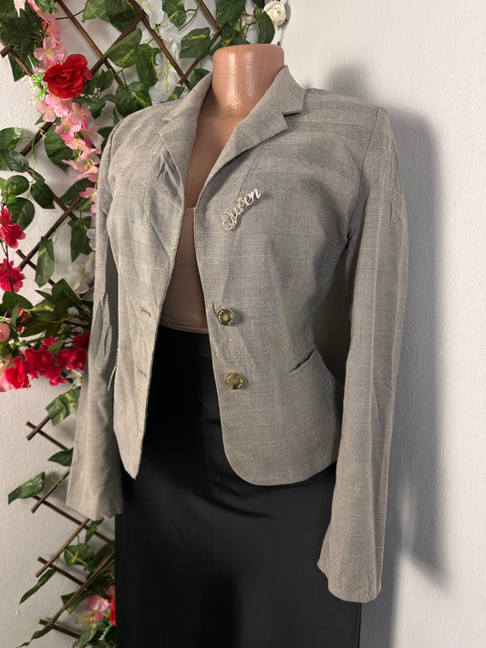 Veste blazer pour femme couleur blanche gris bouton doré