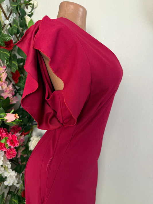 Robe droite mi longue a manche courte fourchu decolette en coeur