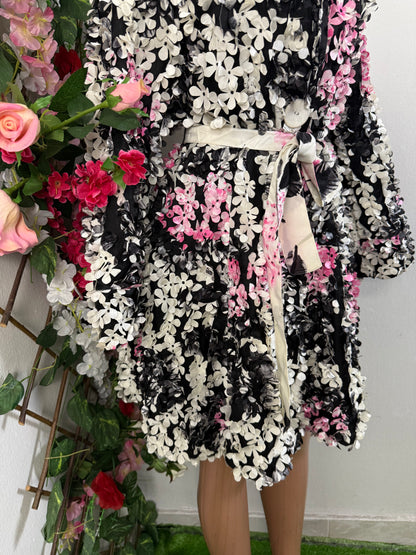 Robe mentaux courte ceinture avec de fleure