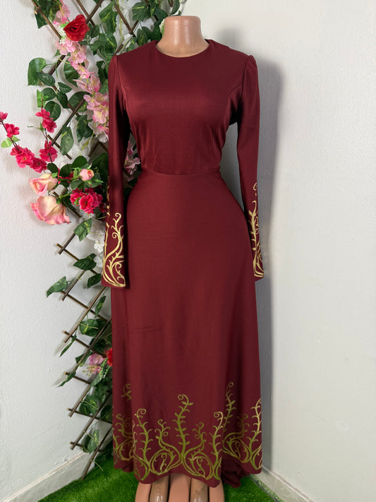 Robe longue a manche longue imprime flamme dore