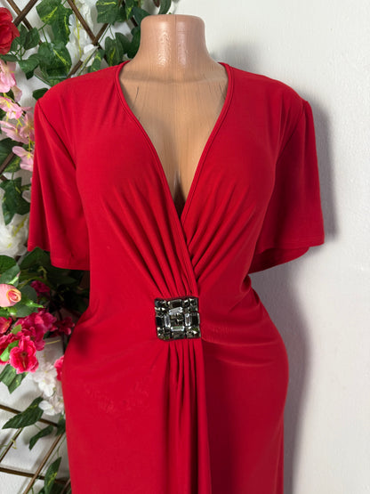 Robe croisée mi longue élégante manche courte colle en v drape