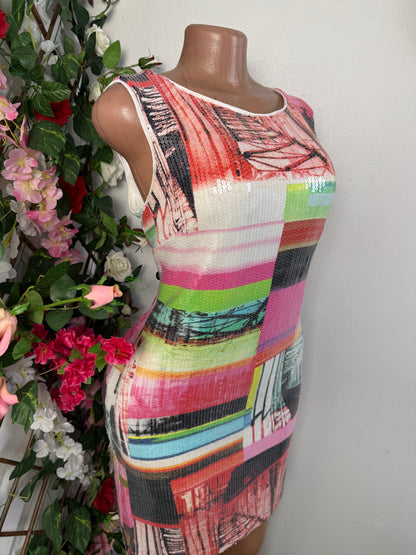 Robe en paillette courte sans manche colle rond