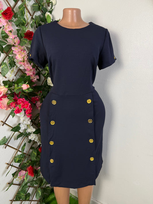 Robe mi longue a bouton manche courte