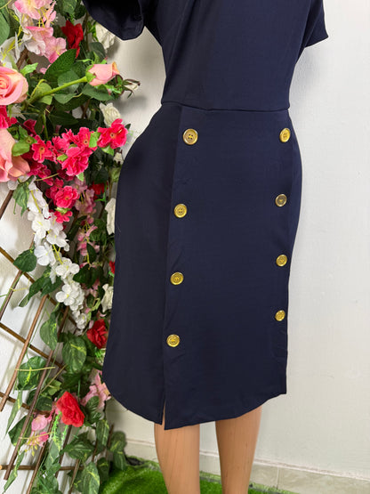 Robe mi longue a bouton manche courte