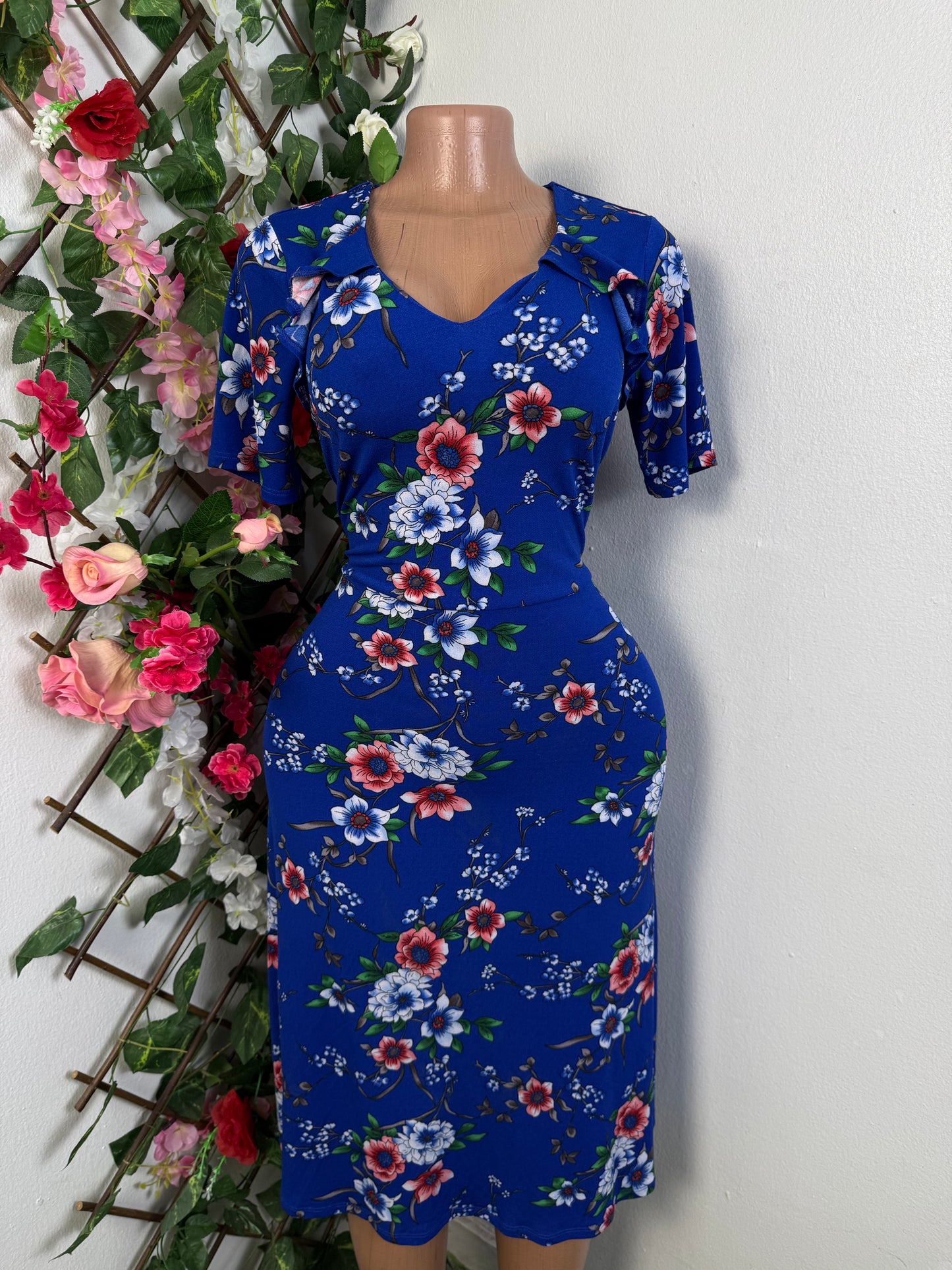 Robe fleurie mi longue courte manche - Perluna Store - kinshasa