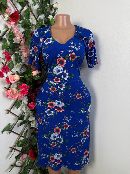 Robe fleurie mi longue courte manche - Perluna Store - kinshasa