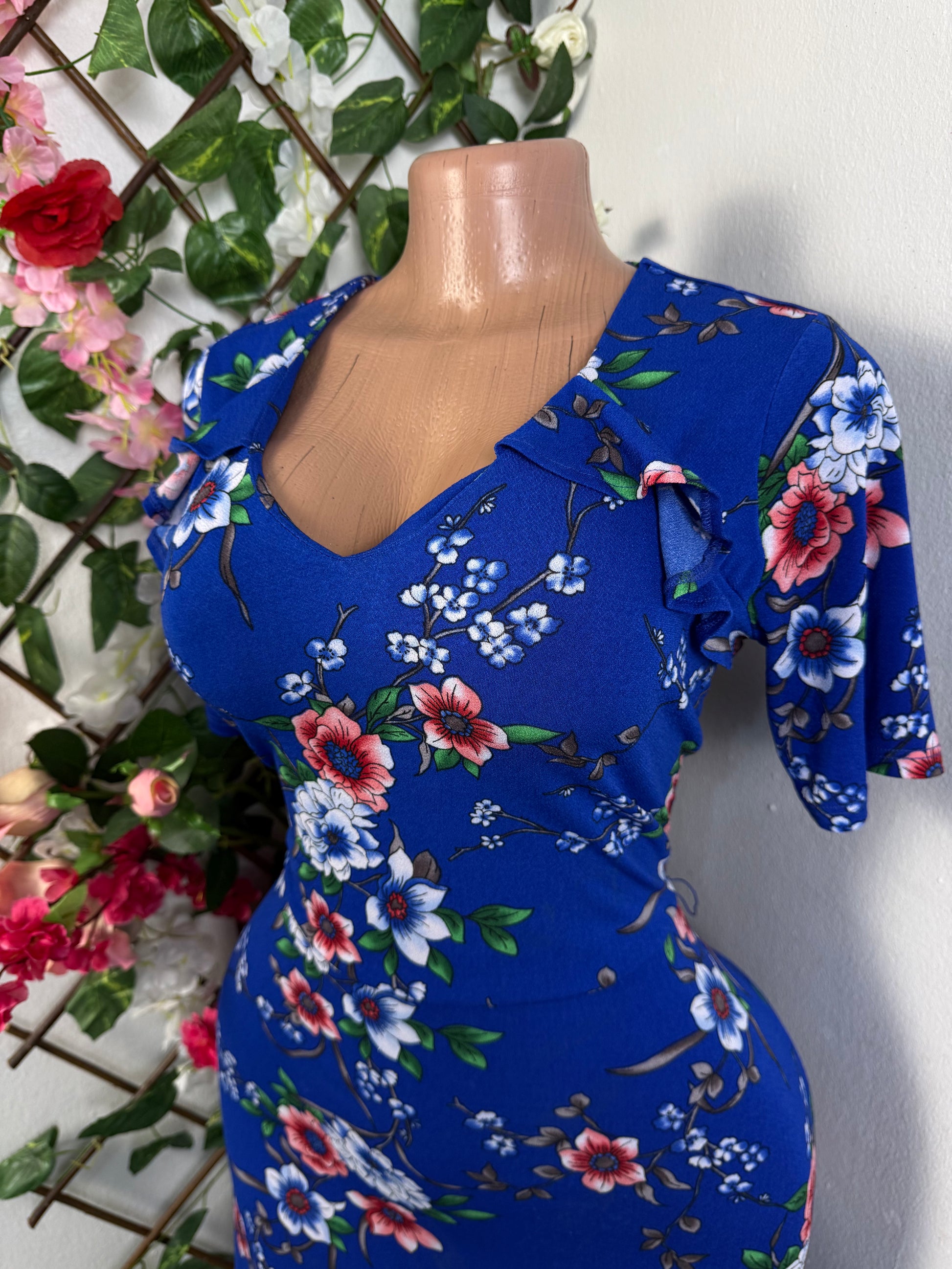 Robe fleurie mi longue courte manche - Perluna Store - kinshasa
