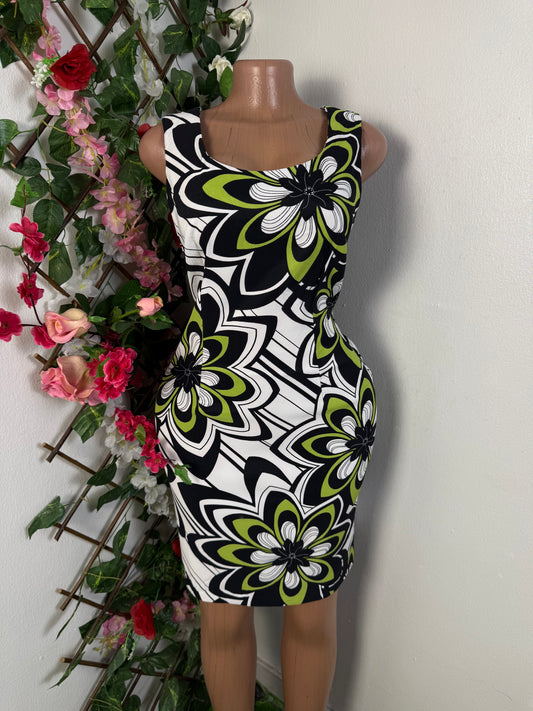 Robe moulante imprimée lotus vert