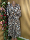 Robe évasée longue manches 3/4 imprimée fleurie décolletée-2XL
