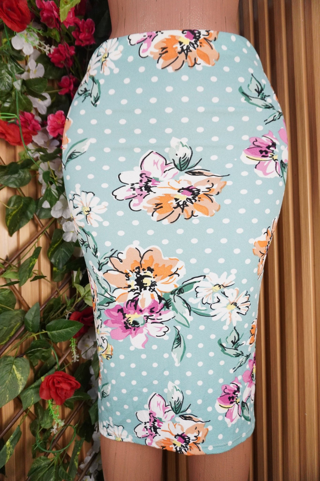 Jupe moulante imprimée fleurie- - Perluna Store