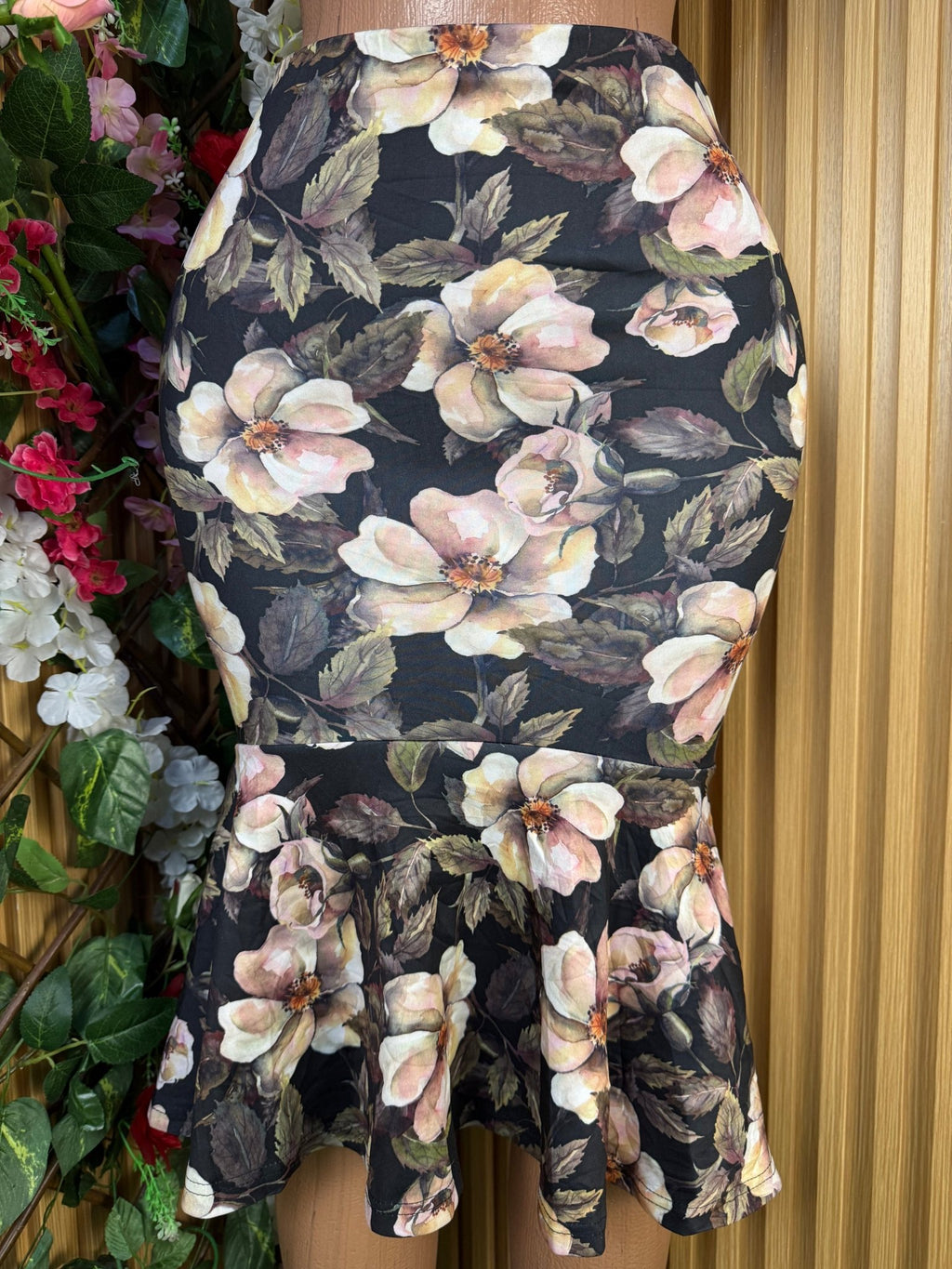 Jupe moulante imprimée fleurie - Perluna Store