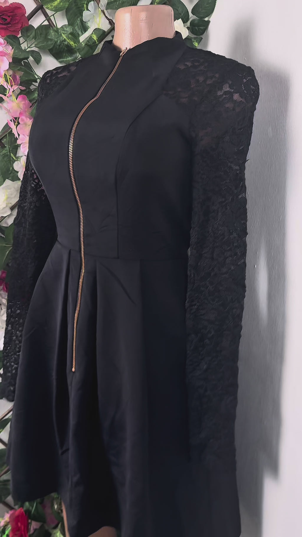 Robe évasée manches longues avec tirette