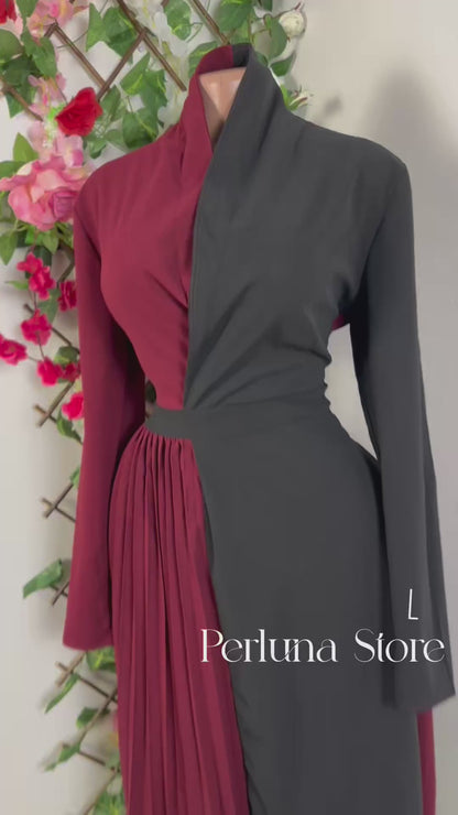 Robe 2 temps manche longue colle remonté mi longue