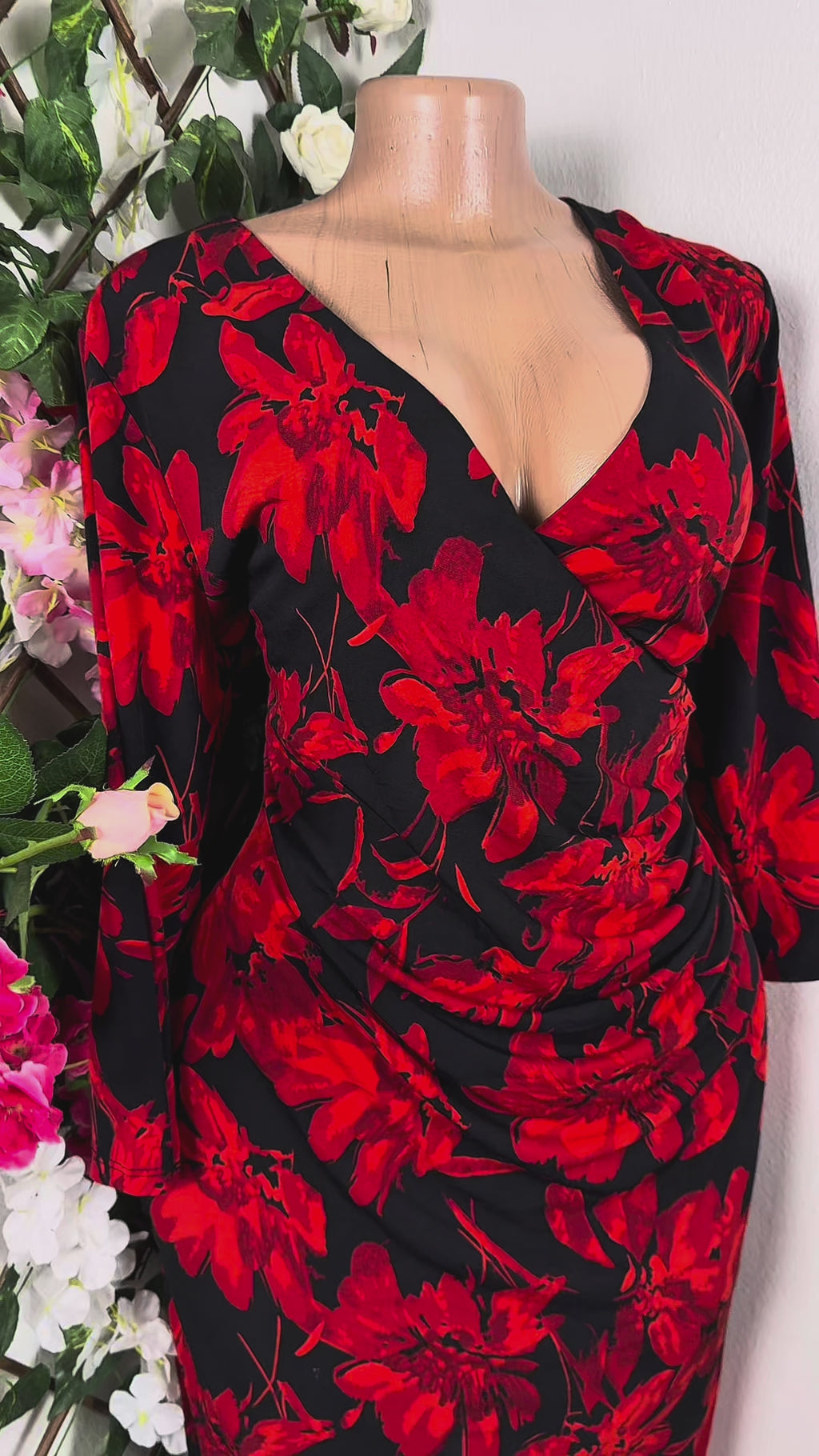 Robe élégante manches longues imprimée fleurie