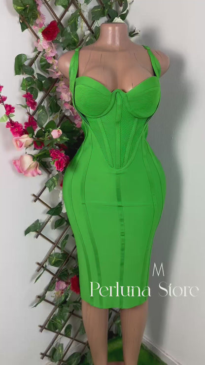 Robe corset bondage verte avec soutien-gorge cône