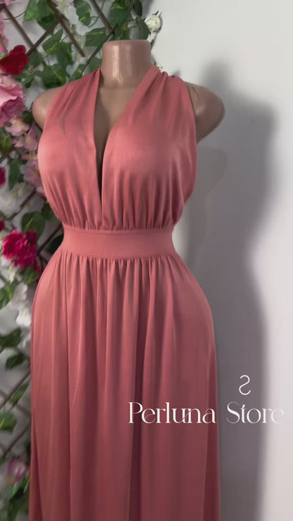Robe longue élégante à dos dénudé sans manche