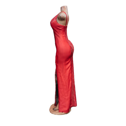 Robe élégante longue à fente remonté sans manche