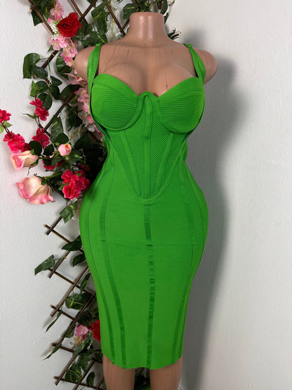 Robe corset bondage verte avec soutien - gorge cône - Perluna Store - kinshasa