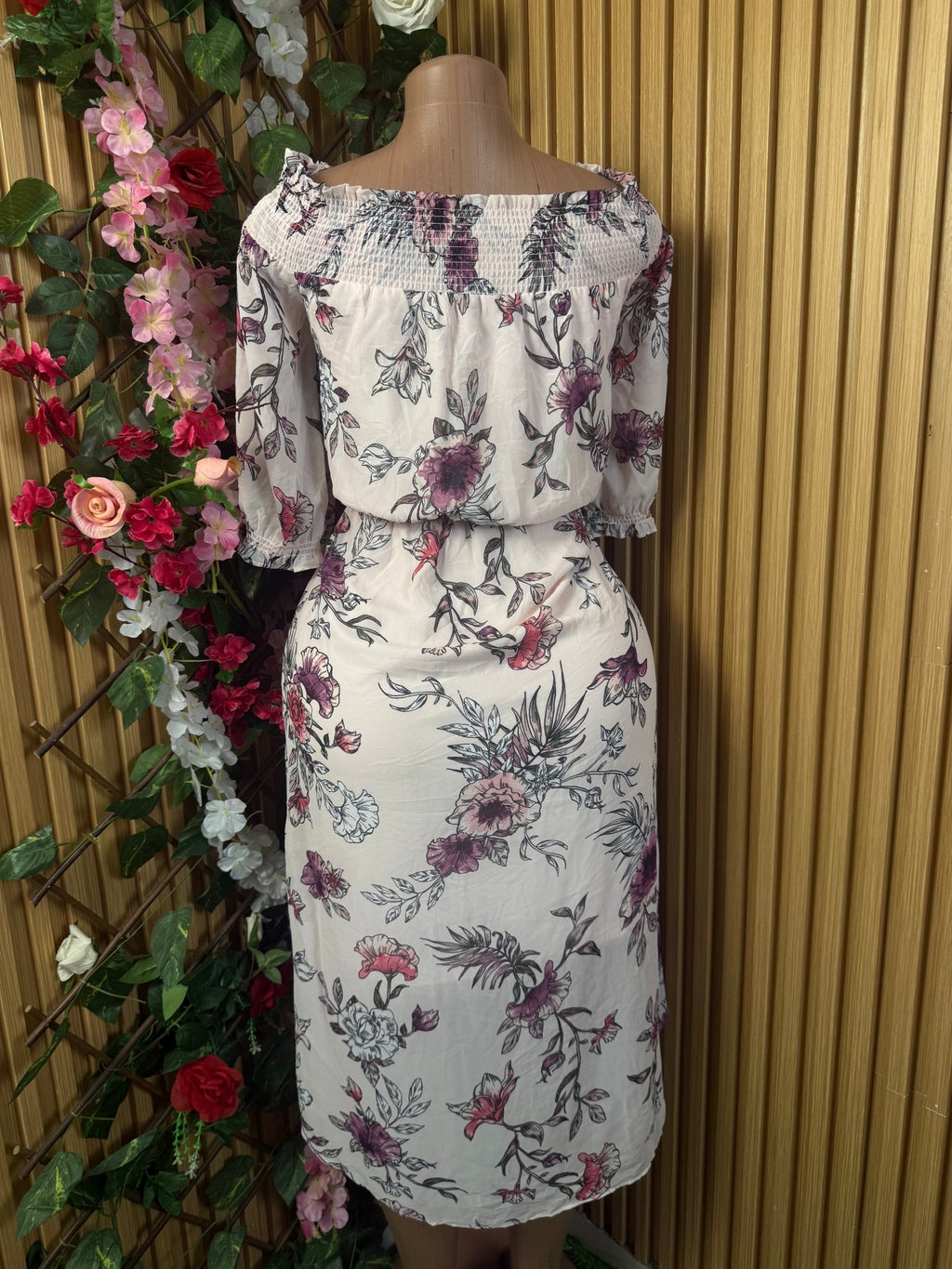 Robe droite manches 3/4 imprimée fleurie - Perluna Store