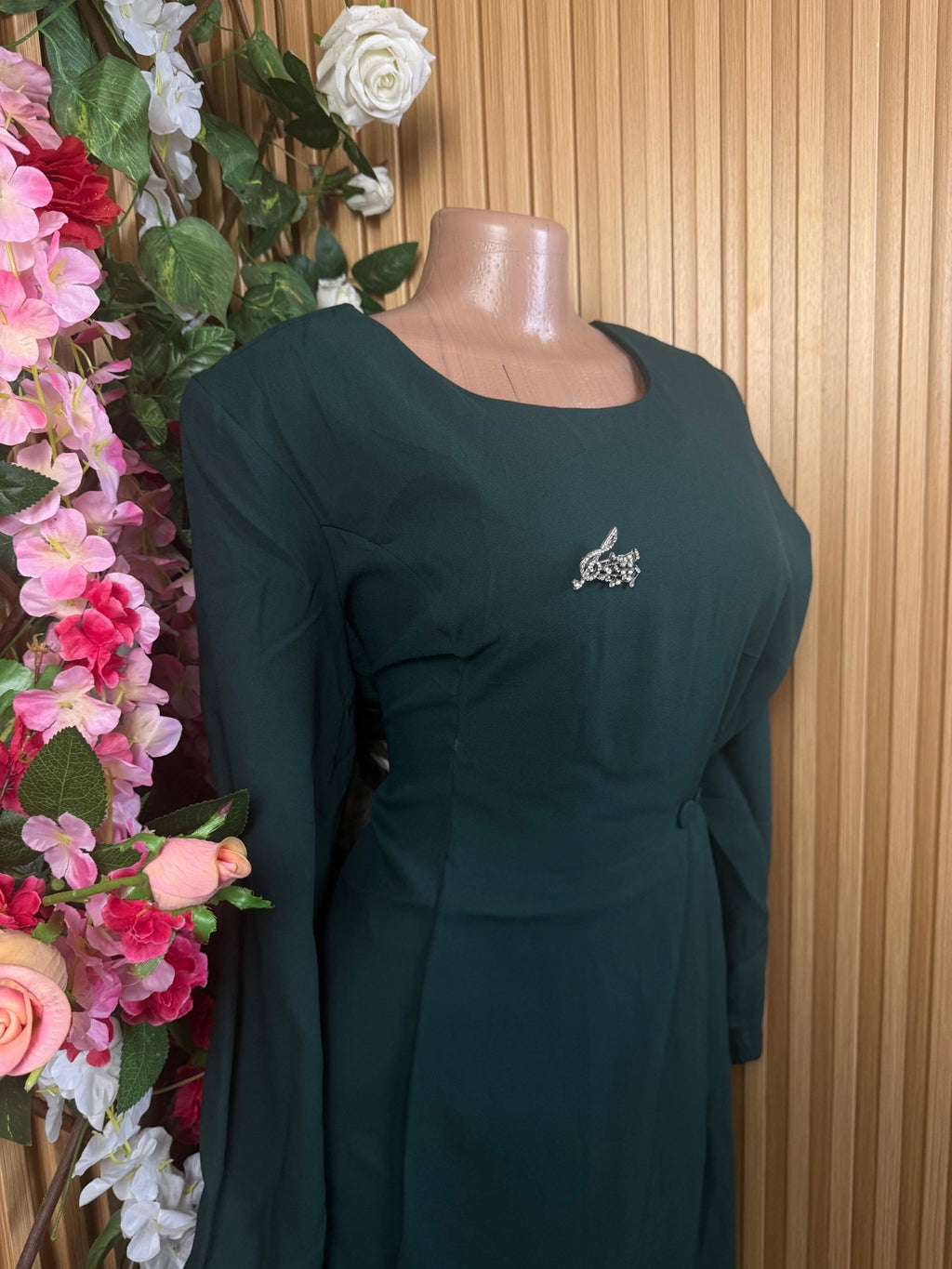 Robe droite manches longues ceintrée - Perluna Store