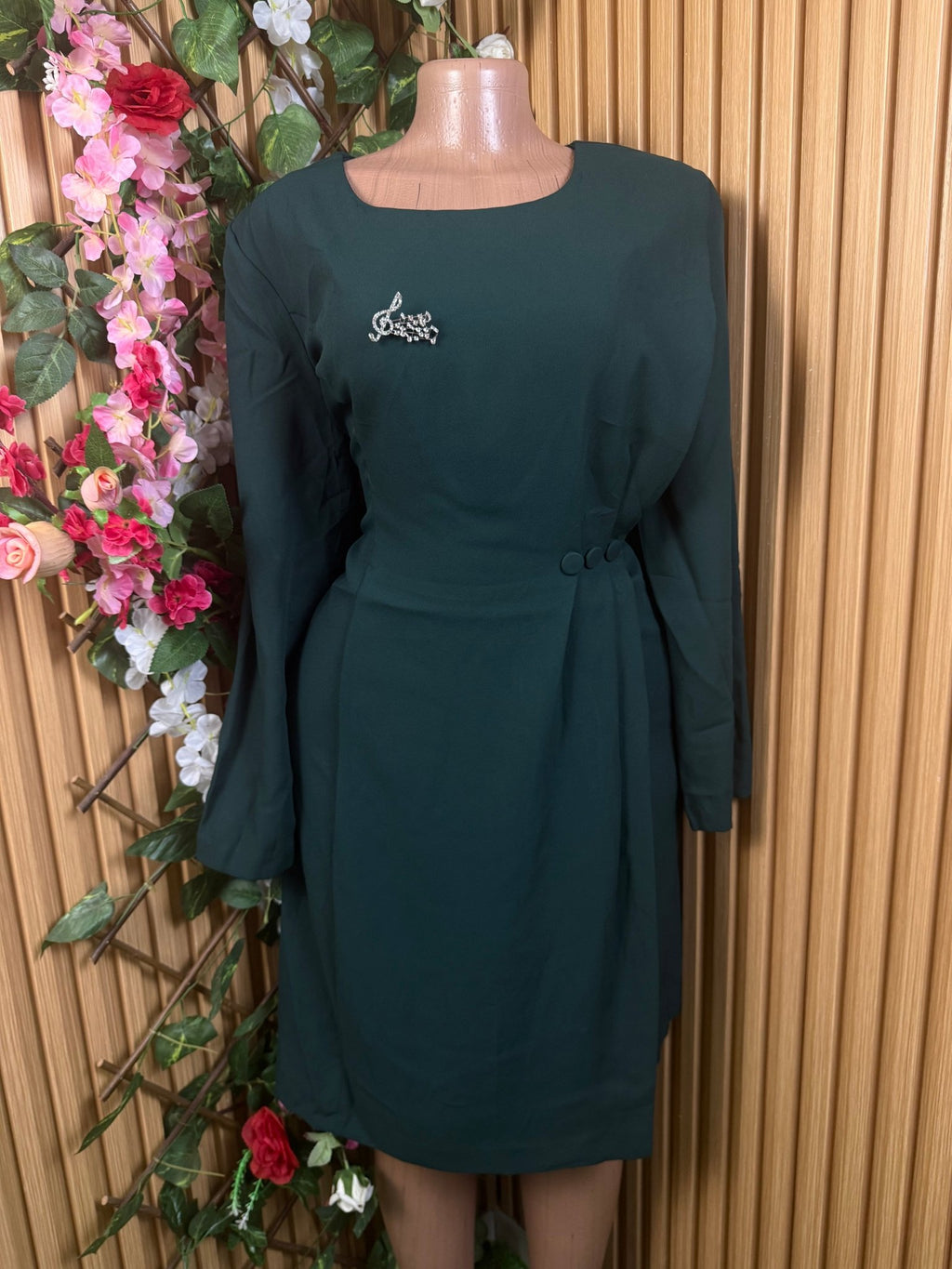Robe droite manches longues ceintrée - Perluna Store