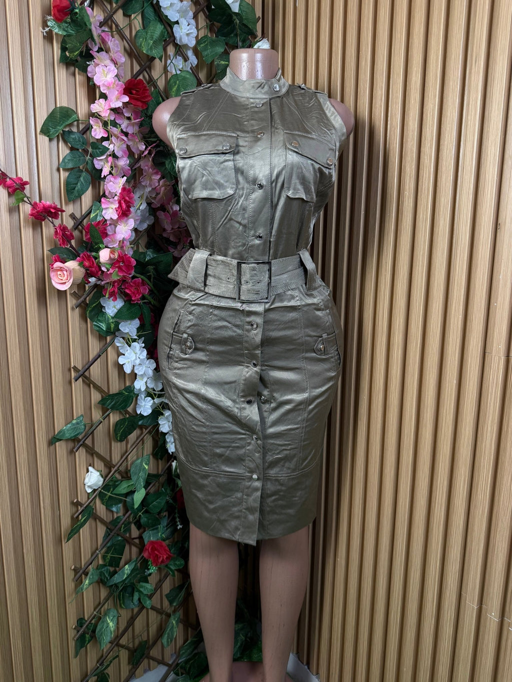 Robe droite slim manches courtes ceintrée - Perluna Store