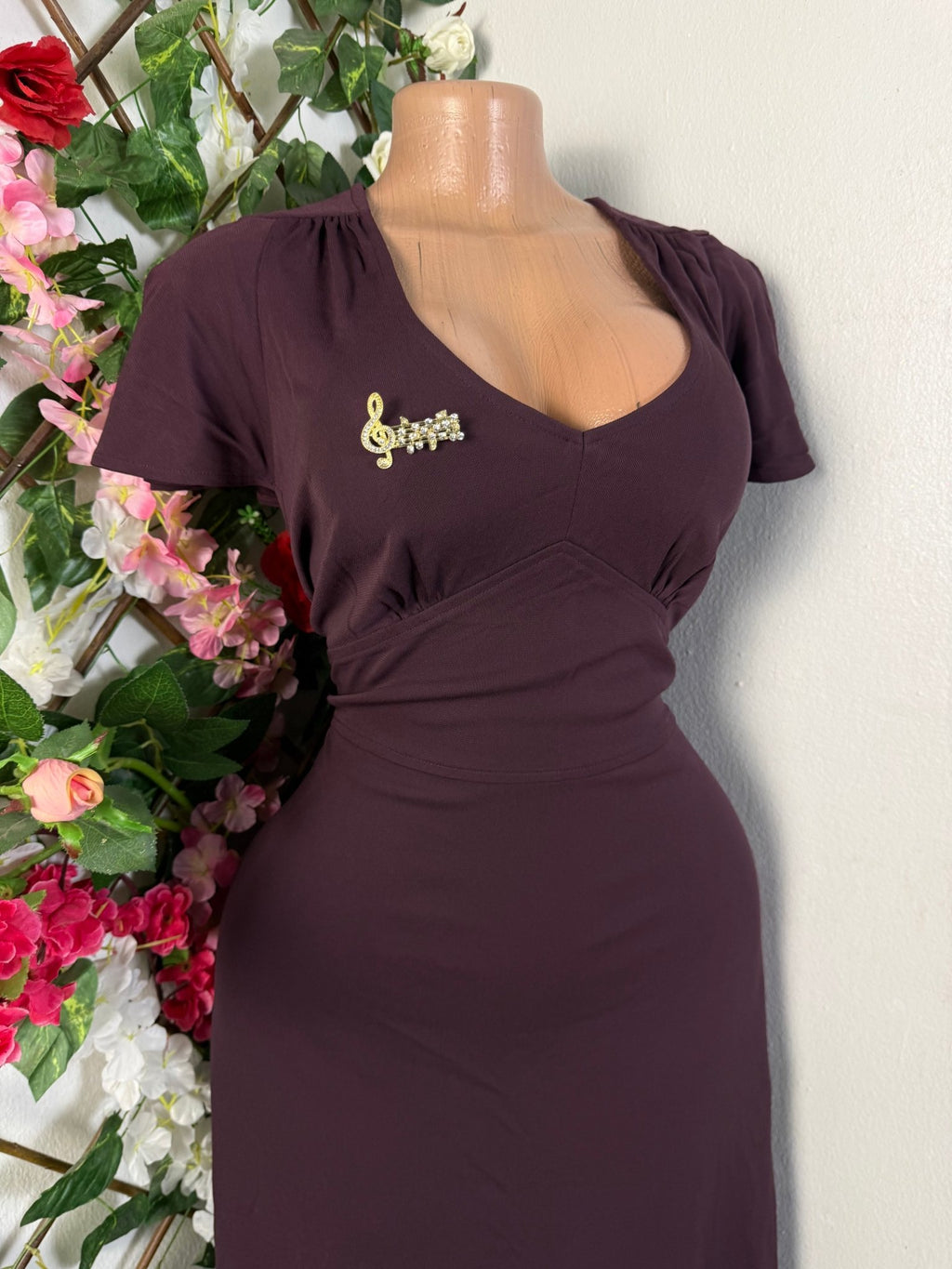 Robe élégante droite manches courtes-col V - Perluna Store