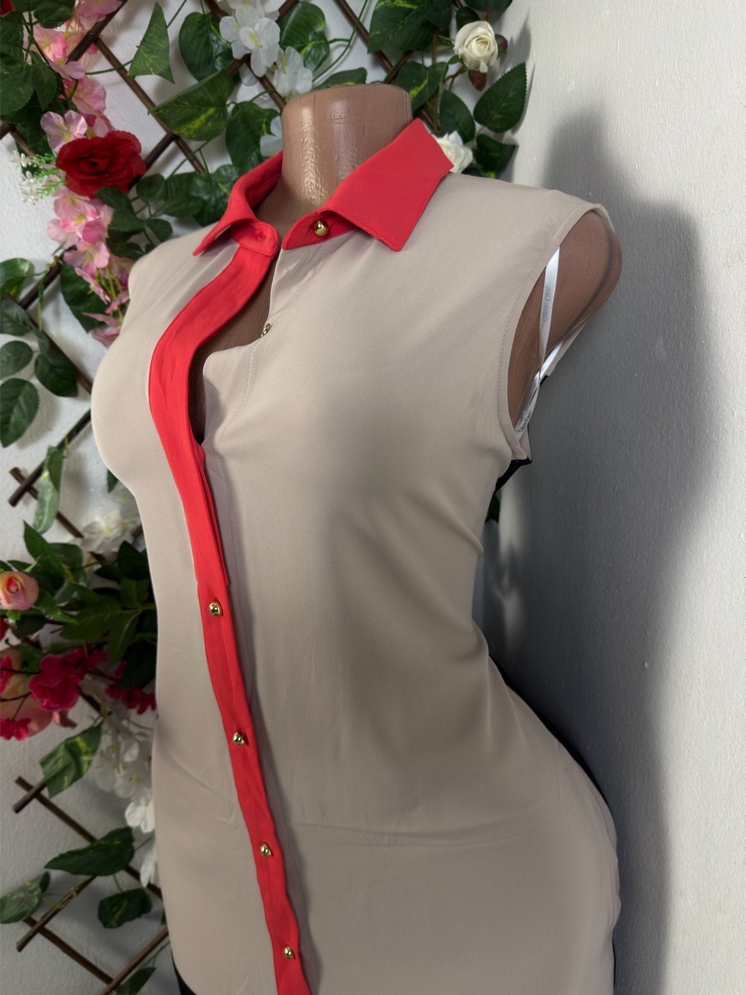 Robe élégante droite sans manches col chemise - Perluna Store
