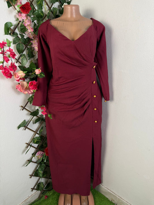Robe élégante longue drapé à bouton - Perluna Store - kinshasa