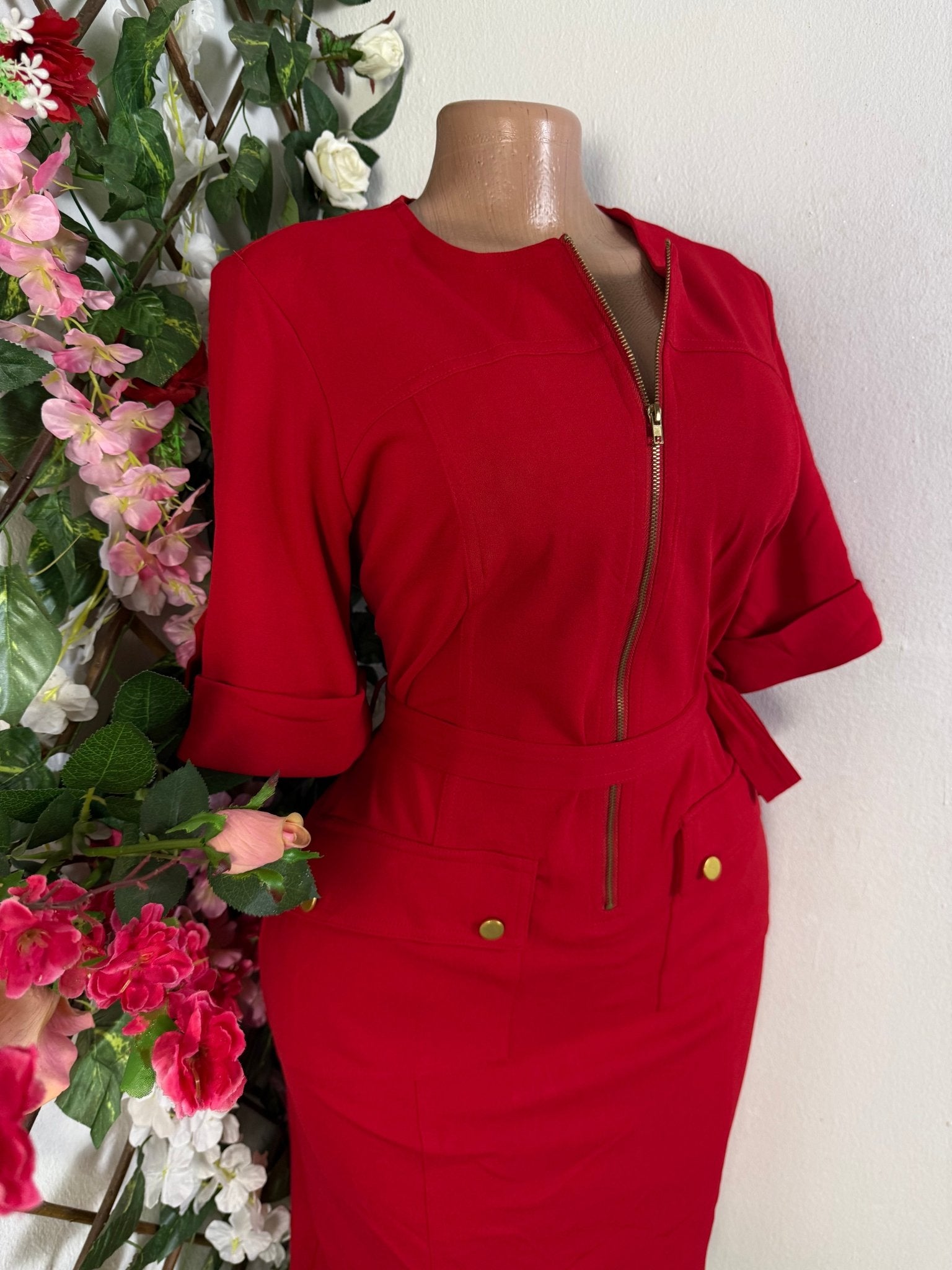 Robe élégante manches courte ceintrée - Perluna Store