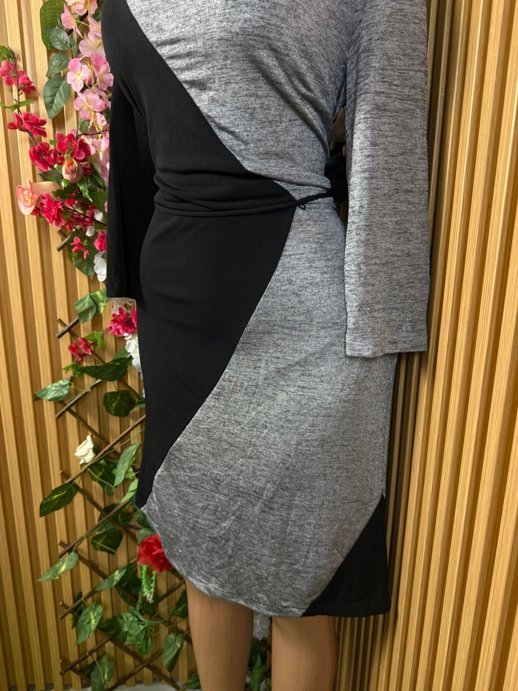 Robe élegante manches longues imprimée deux temps - Perluna Store