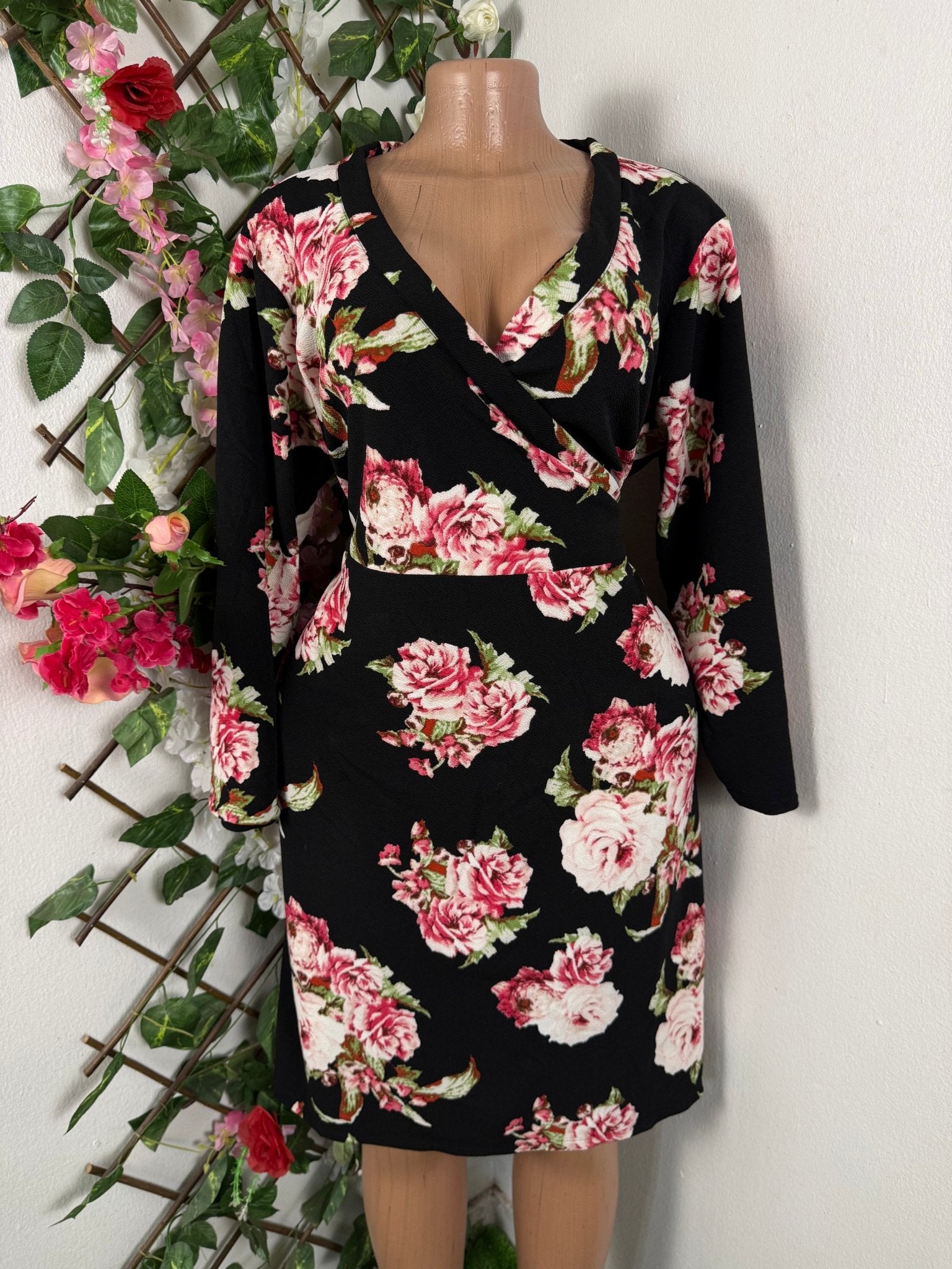 Robe élégante manches longues imprimée fleurie - Perluna Store