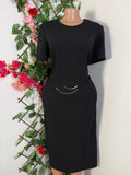 Robe élégante mi-longue droite manches courte - Perluna Store