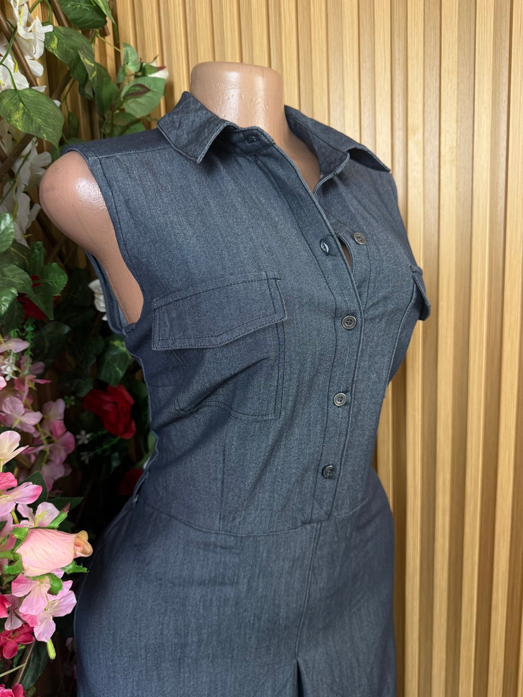 Robe élegante sans manches col chemise - Perluna Store