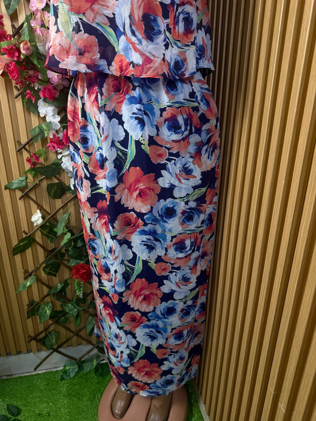 Robe évasée à fines bretelles imprimée fleurie décolletéé - Perluna Store