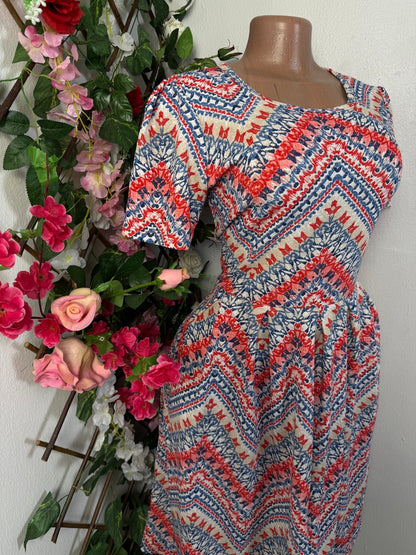 Robe évasée imprimée géométrique courte manche - Perluna Store - kinshasa