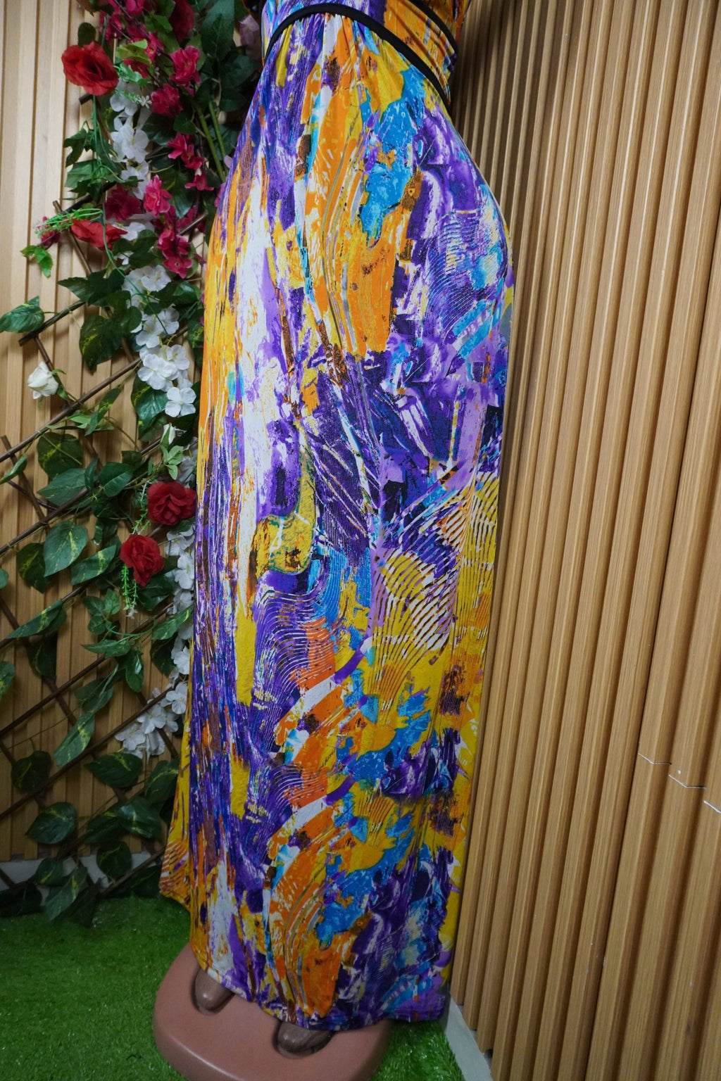 Robe évasée longue à fines bretelles imprimée fleurie-M - Perluna Store
