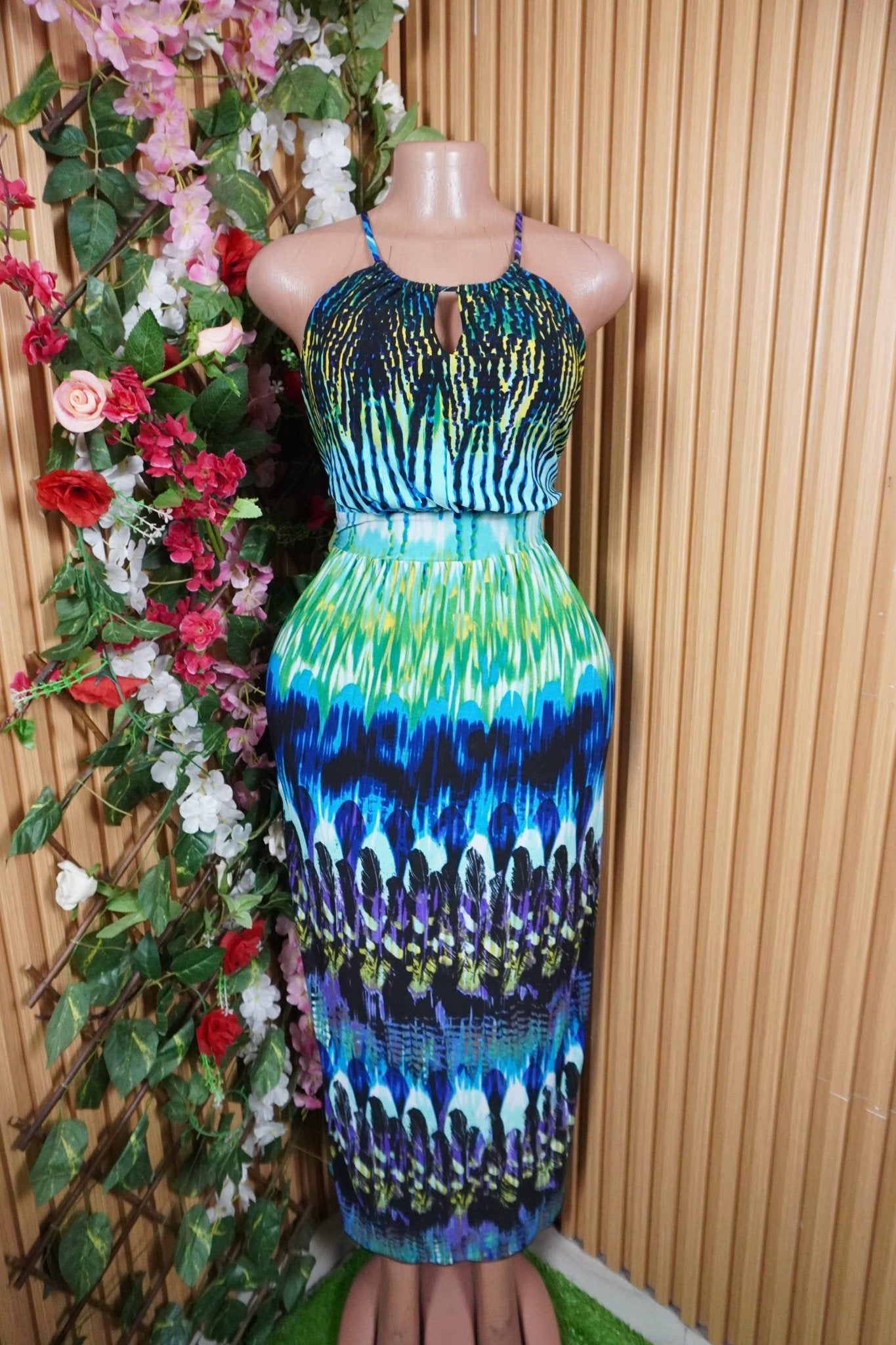 Robe évasée longue à fines bretelles plissée-M - Perluna Store