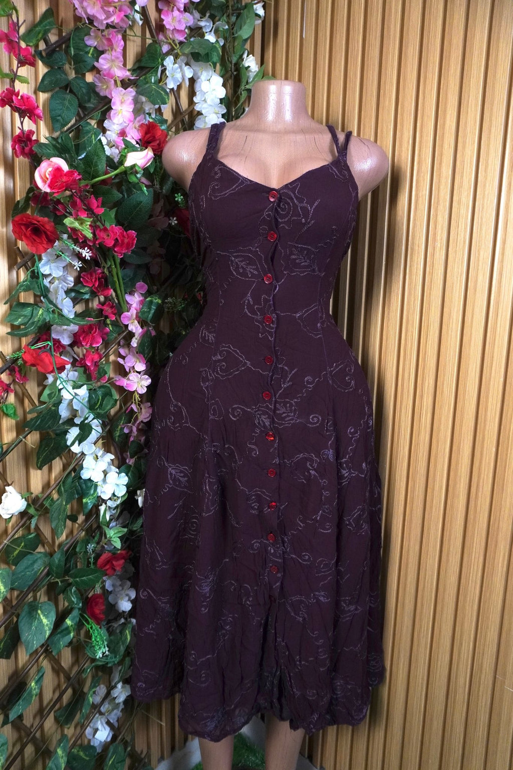 Robe évasée longue à fines brtelles-L - Perluna Store