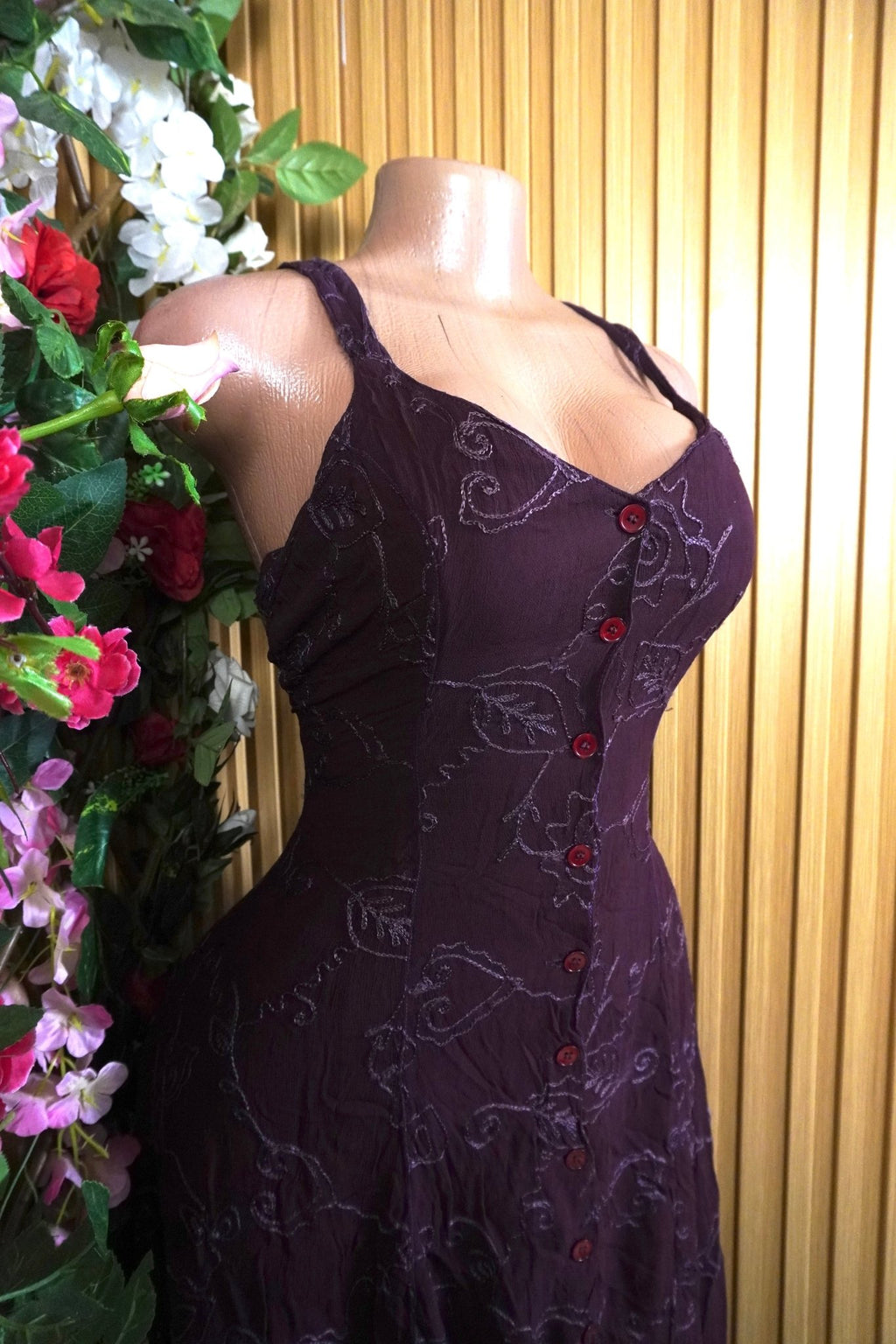 Robe évasée longue à fines brtelles-L - Perluna Store