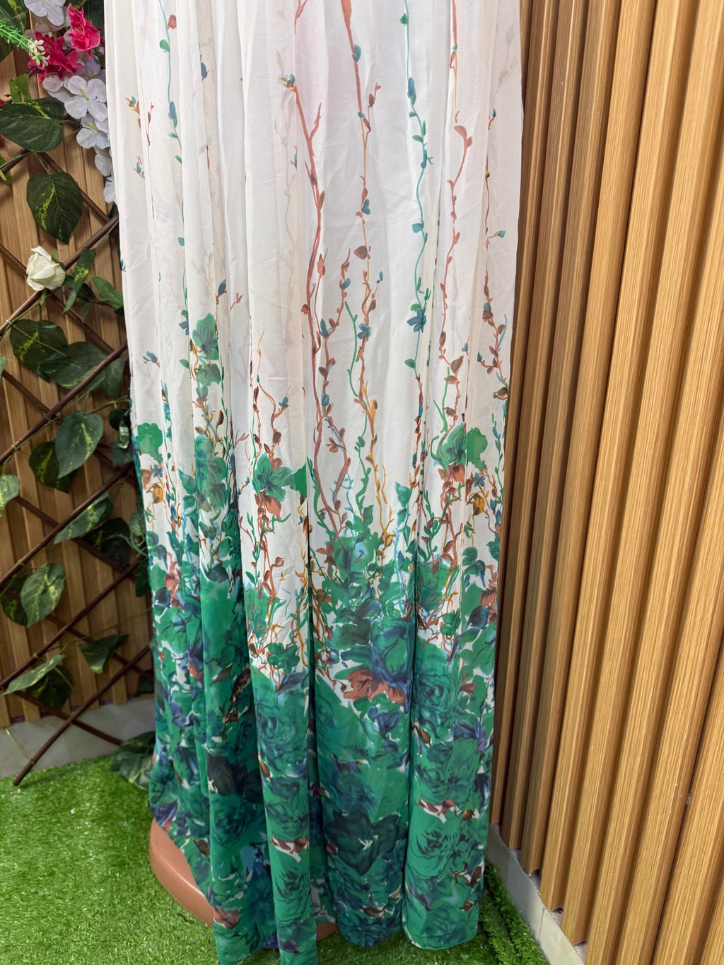 Robe évasée longue à une épaule imprimée fleurie ceintrée - Perluna Store
