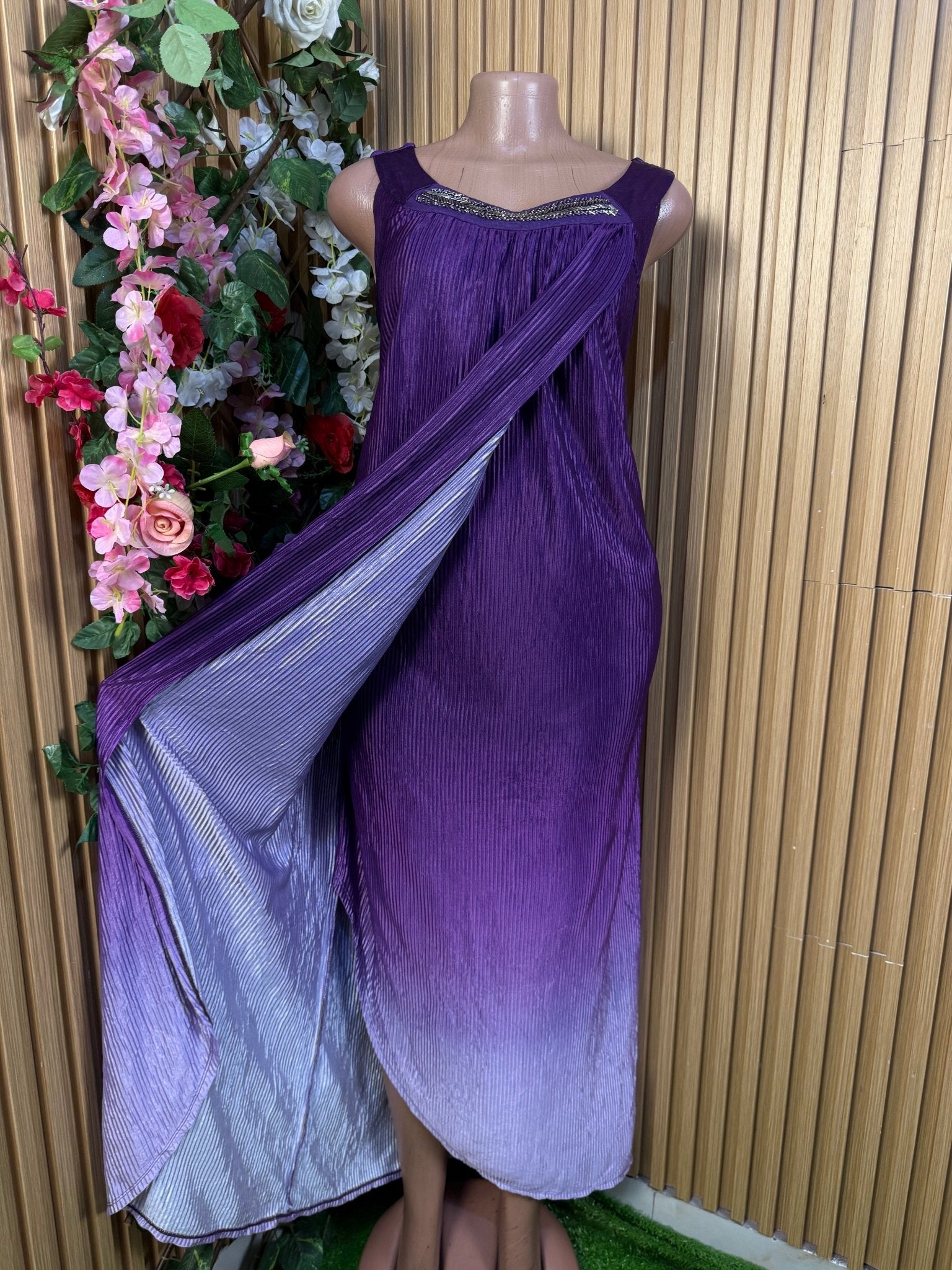 Robe évasée longue avec doublure sans manches - Perluna Store