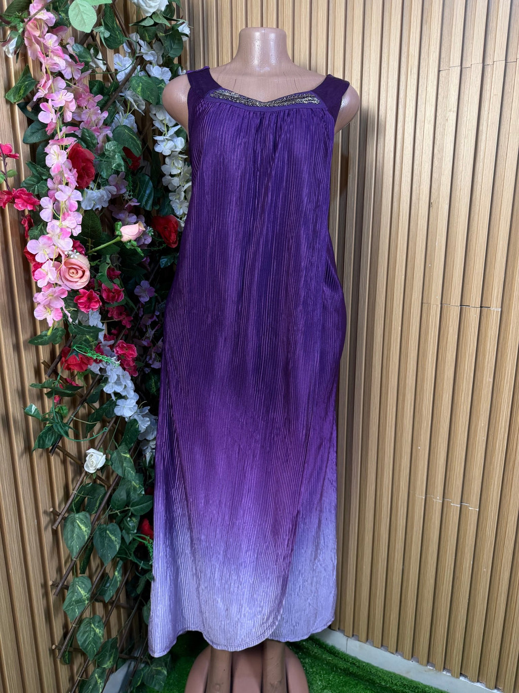 Robe évasée longue avec doublure sans manches - Perluna Store