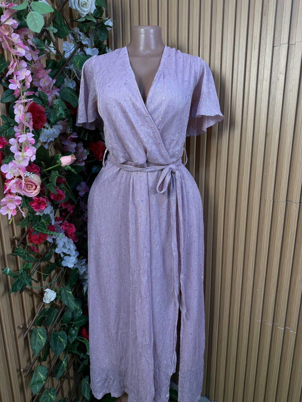 Robe évasée longue ceintrée manches courtes - Perluna Store