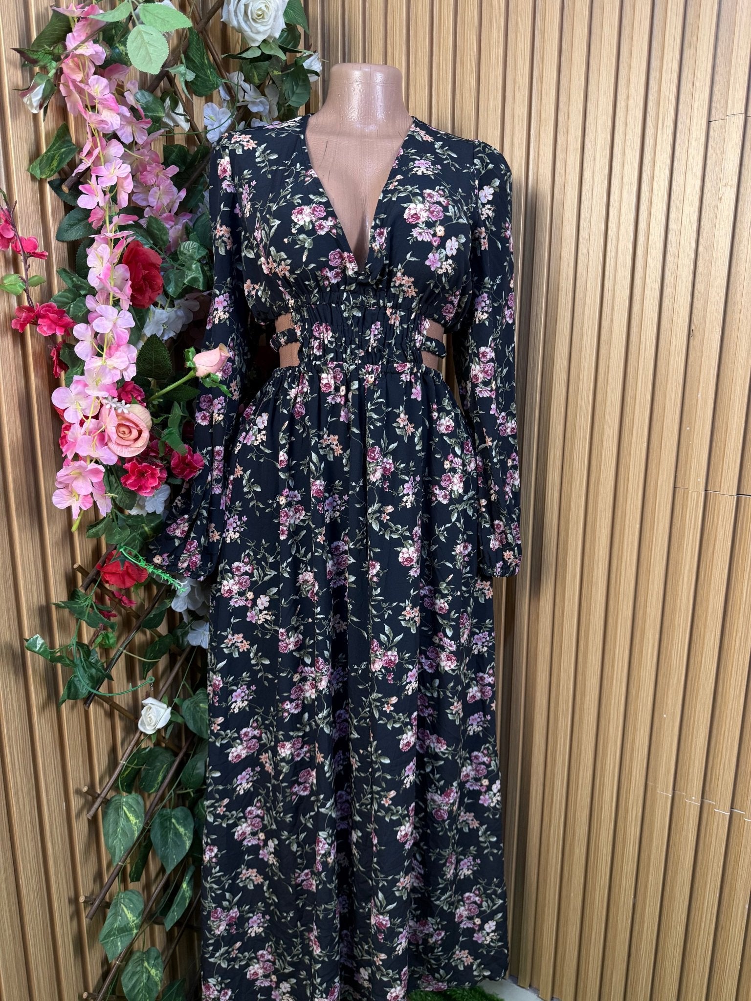 Robe évasée longue manches longue ceintrée - Perluna Store