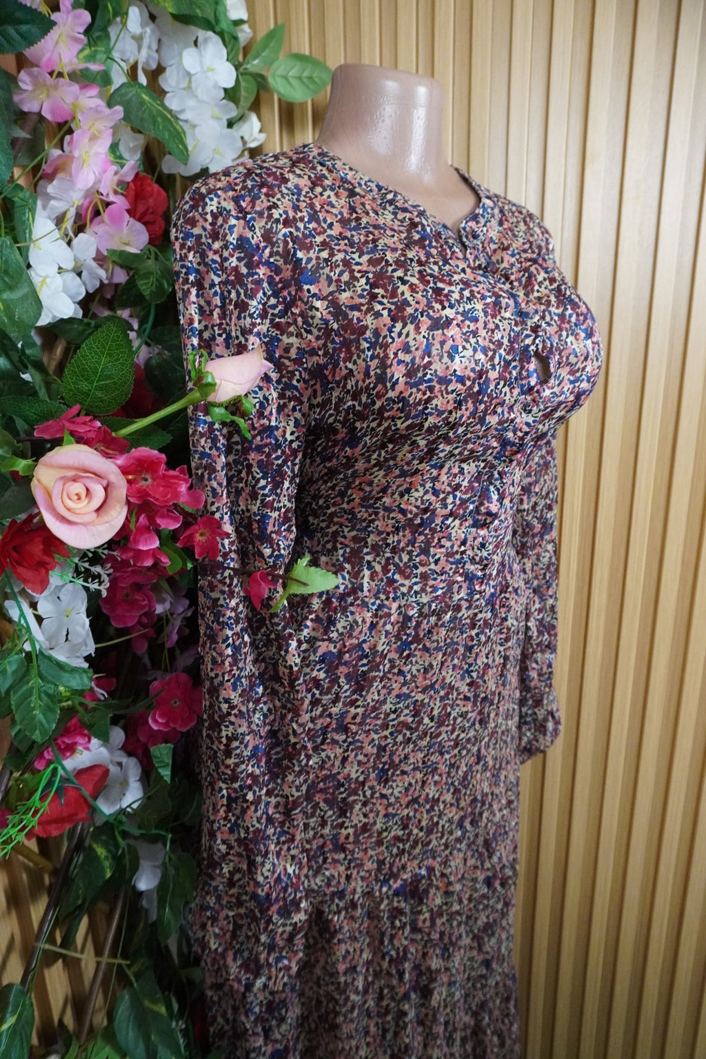 Robe évasée longue manches longues décolletée-M - Perluna Store