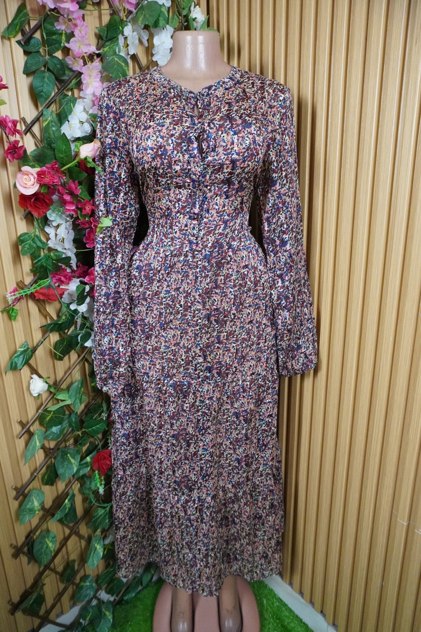 Robe évasée longue manches longues décolletée-M - Perluna Store
