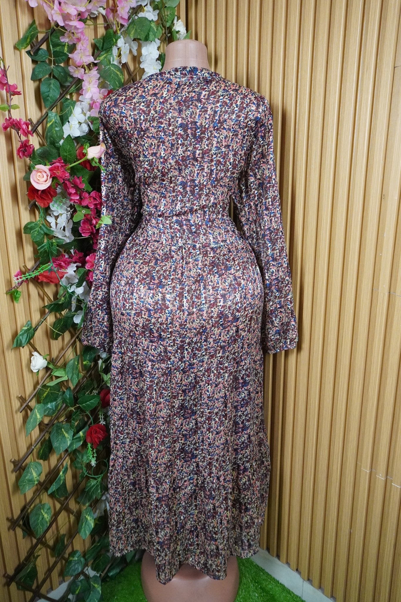 Robe évasée longue manches longues décolletée-M - Perluna Store