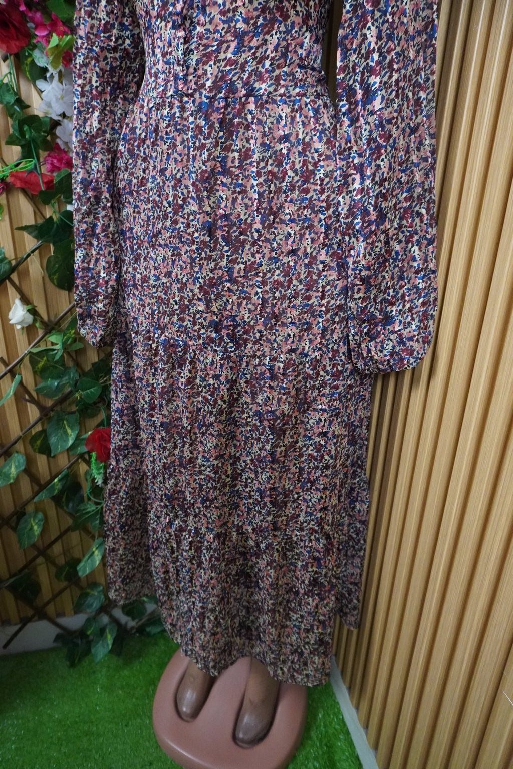 Robe évasée longue manches longues décolletée-M - Perluna Store