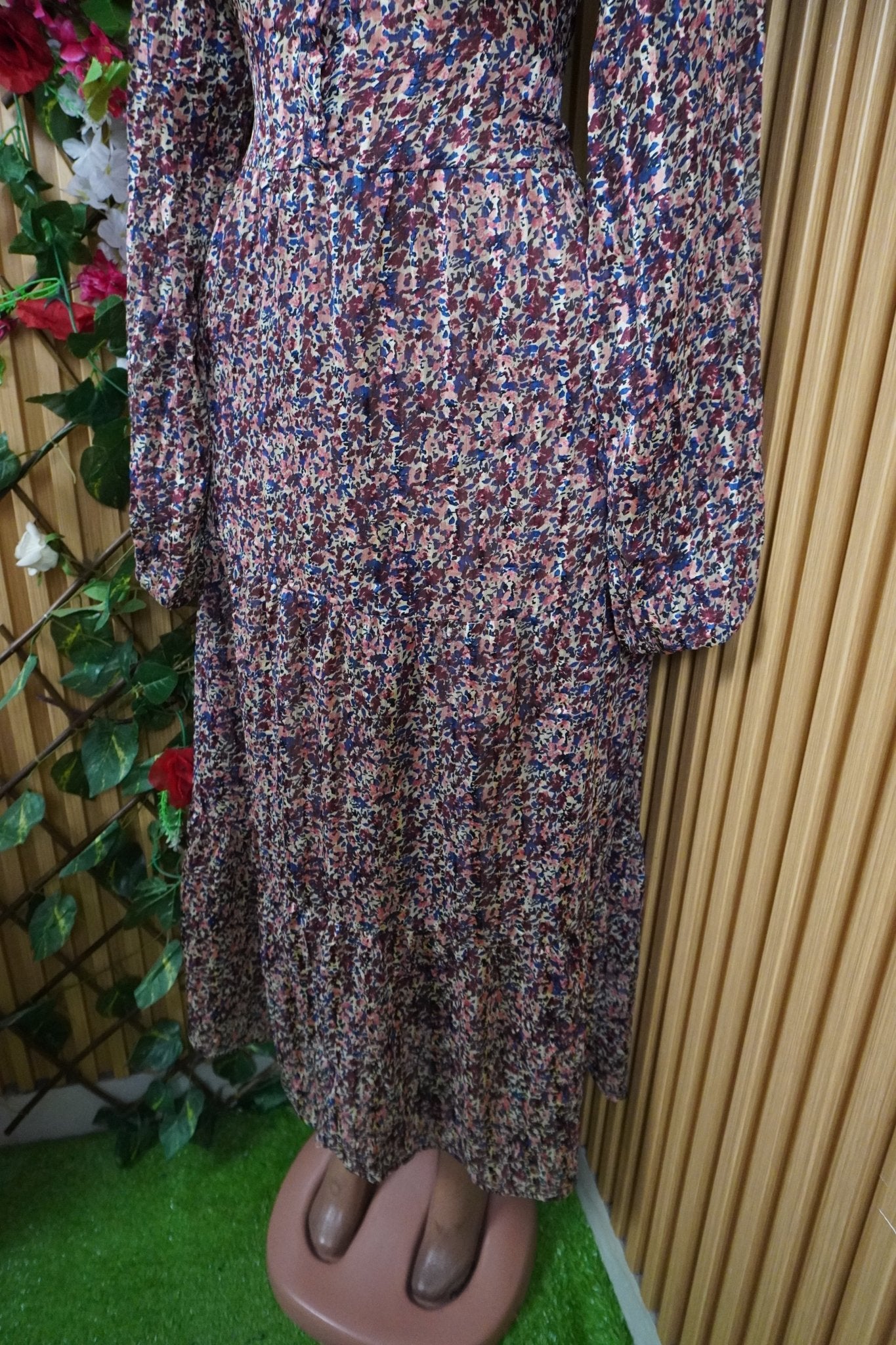 Robe évasée longue manches longues décolletée-M - Perluna Store